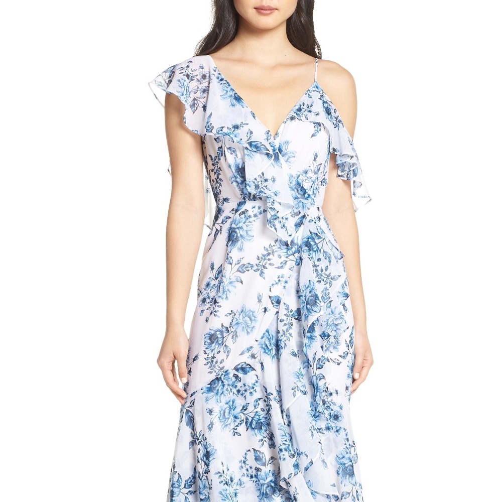 Blue floral Wayf midi dress (NWT)